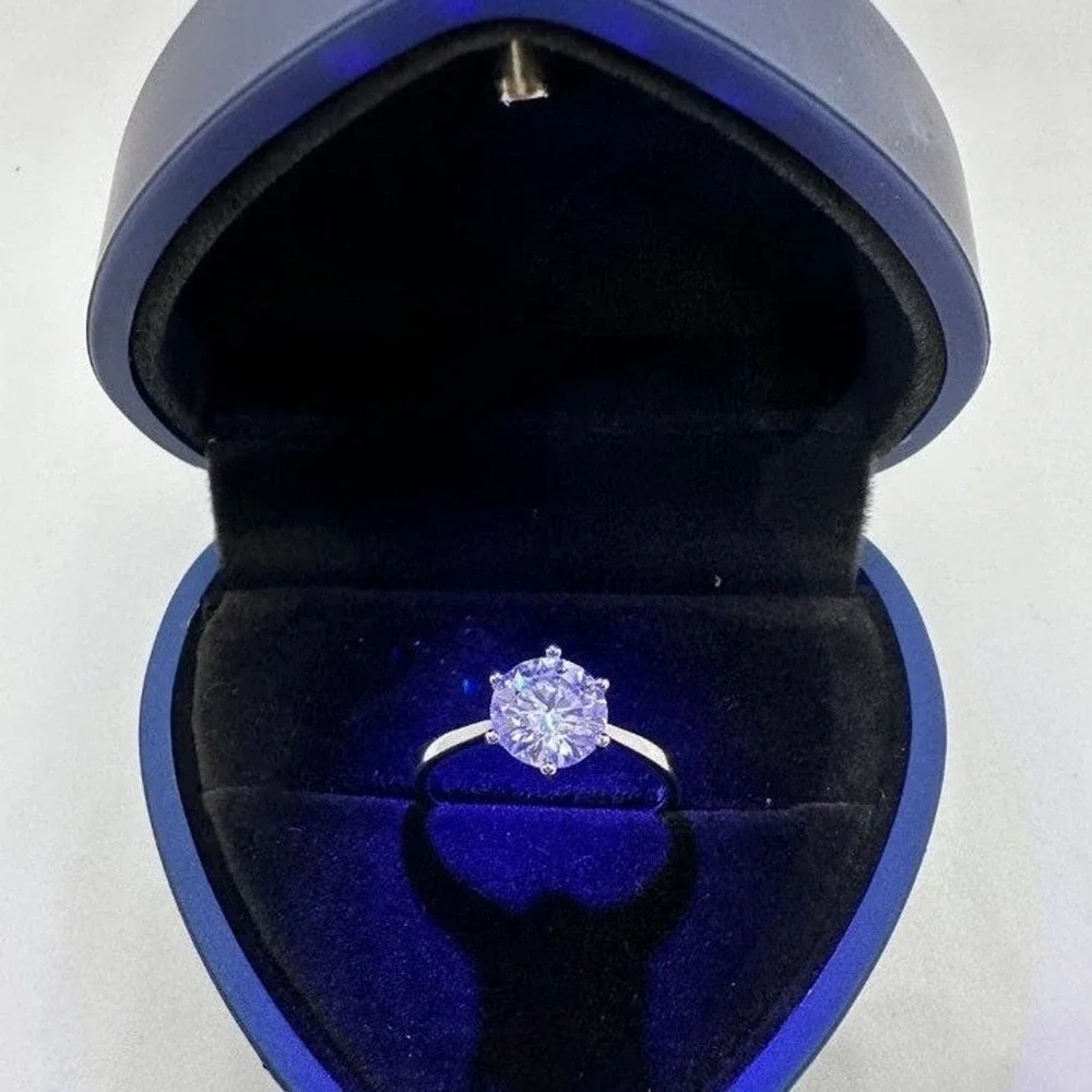 Moissanite Diamond Engagement Ring 6 Prong Wedding S925 2 Ct Size 9